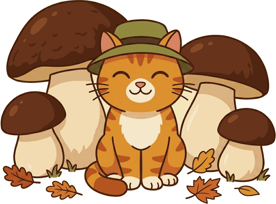 Il gatto con un cesto di porcini: oggi butta